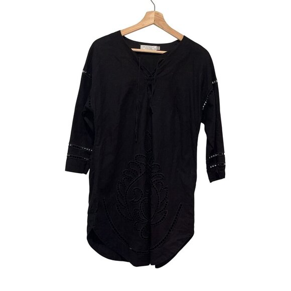 Seafolly Black Embroidered Tunic Cover-UP Dress Women's Size Medium - Picture 2 of 11